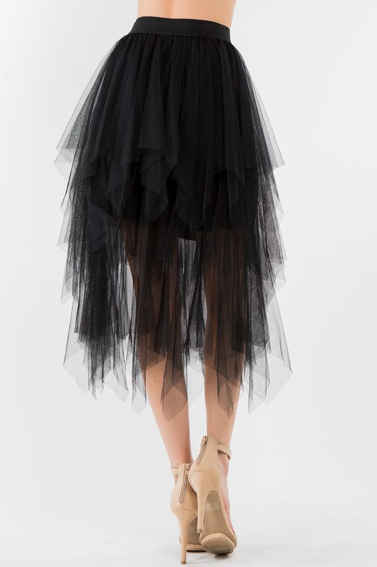 Ruffle Asymmetric Tulle Skirt