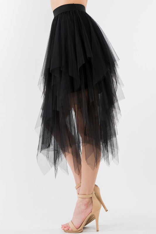 Ruffle Asymmetric Tulle Skirt