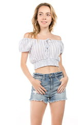 Off shoulder Smocked Waist Crop Top