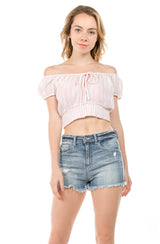 Off shoulder Smocked Waist Crop Top