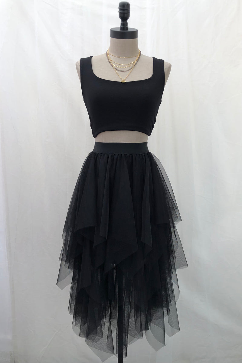 Ruffle Asymmetric Tulle Skirt