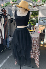 Ruffle Asymmetric Tulle Skirt