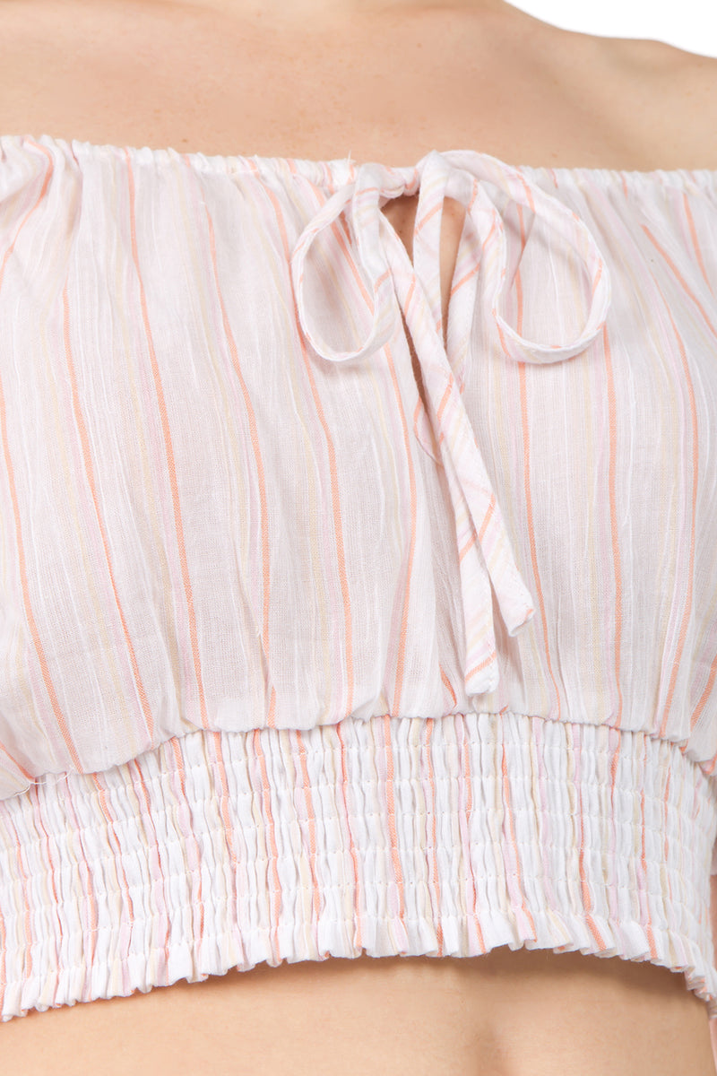 Off shoulder Smocked Waist Crop Top